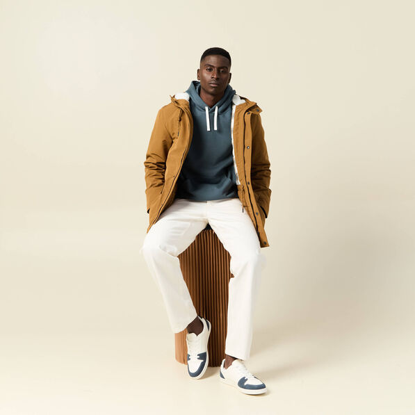 Parka droite à capuche doublée marron homme