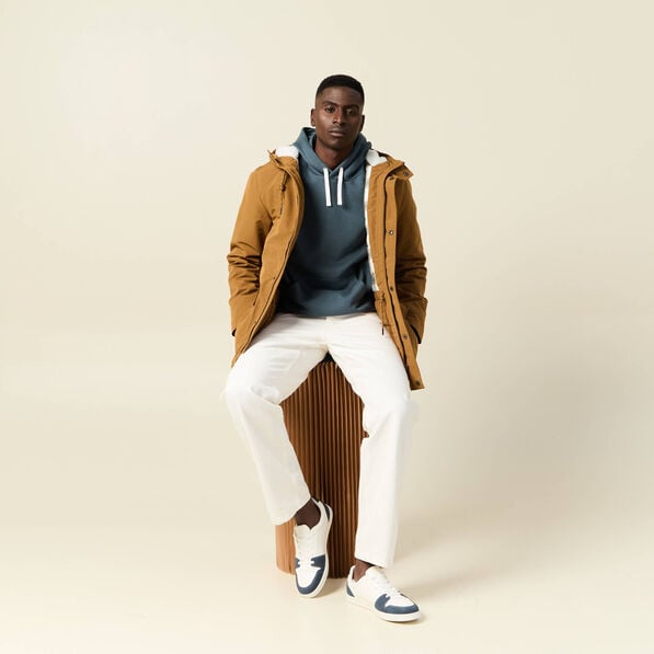 parka droite a capuche doublee marron homme Parka droite à capuche doublée marron homme