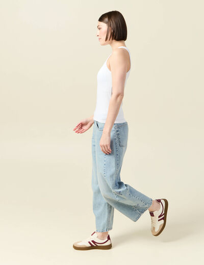 Débardeur cintré court col rond blanc femme
