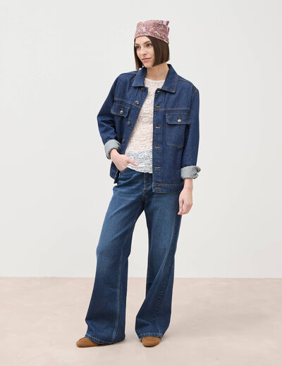 Jeans large taille haute denim brut femme
