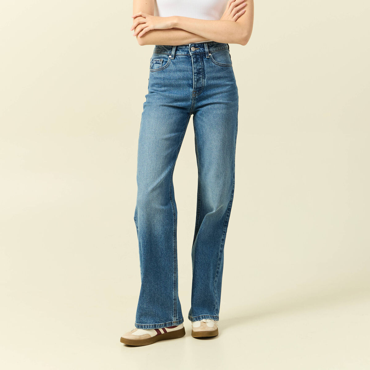 Jeans large taille haute denim stone femme