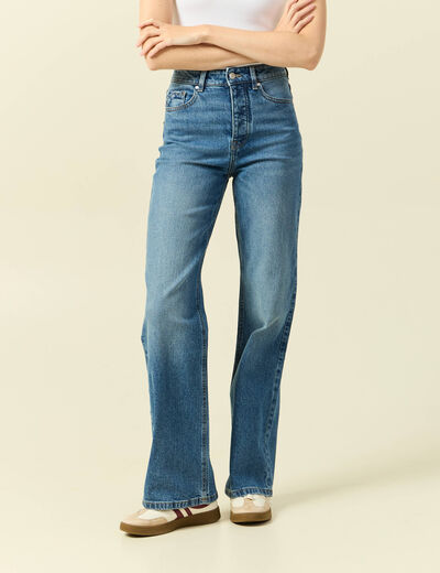 Jeans large taille haute denim stone femme