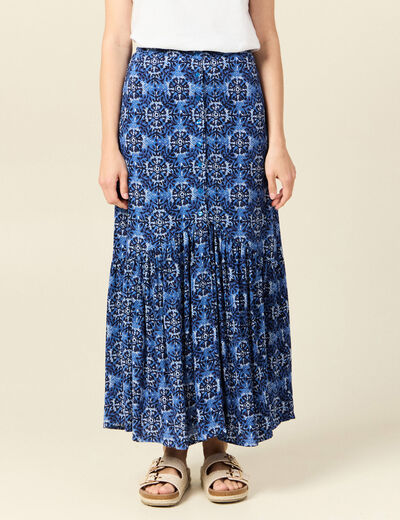 Jupe longue évasée fluide bleu femme