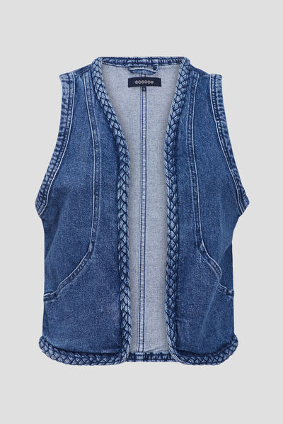 Veste droite en jean denim stone femme