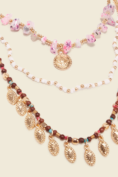 Collier multirangs à perles multicolore femme