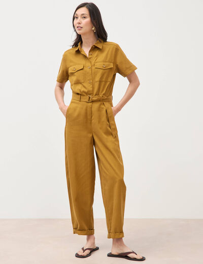 Combinaison salopette col am&eacute;ricain vert olive femme