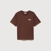 T-shirt droit en coton manches courtes marron cognac femme