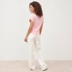T-shirt col bateau manches courtes rose clair femme