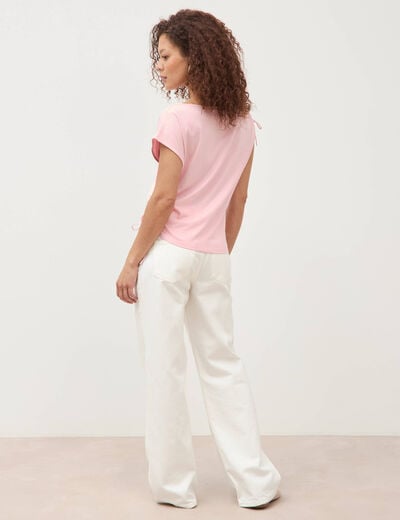 T-shirt col bateau manches courtes rose clair femme