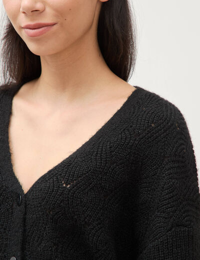 Gilet manches longues col v noir femme