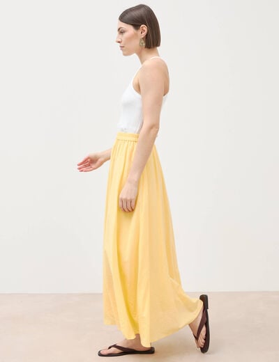 Jupe longue &eacute;vas&eacute;e en coton doubl&eacute;e jaune clair femme