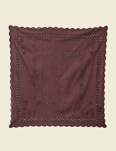 Foulard en coton avec broderie marron fonc&eacute; femme