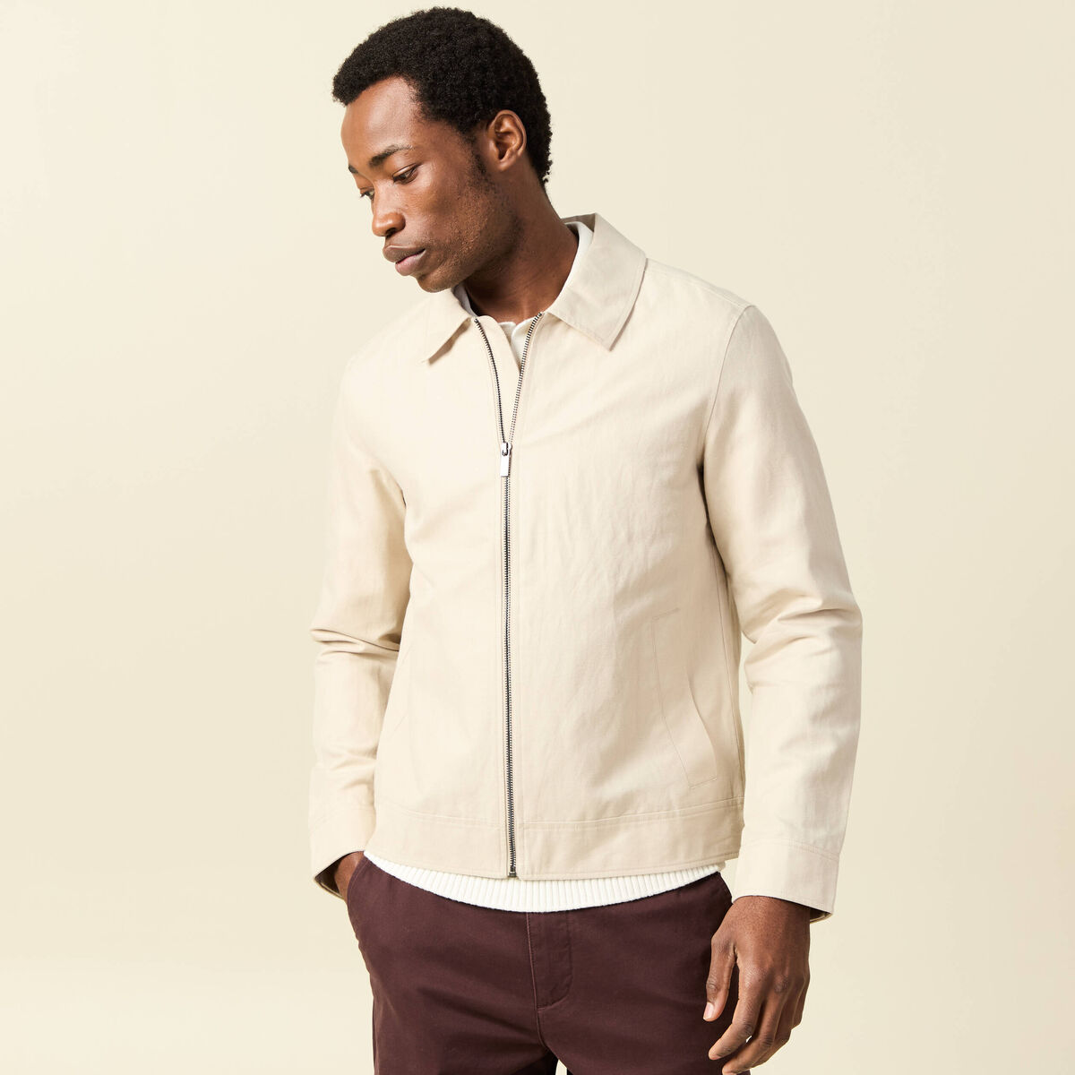 Blouson droit court manches longues sable homme