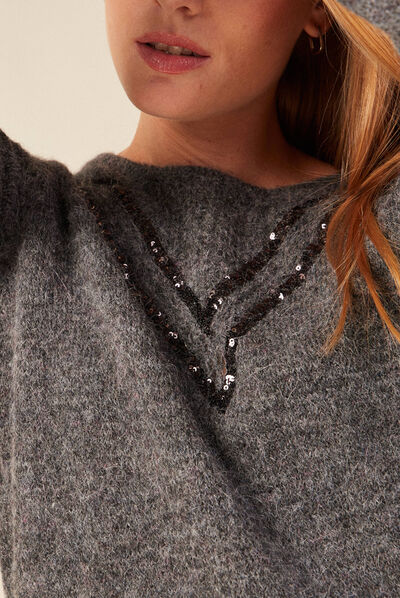 Pull manches longues gris femme