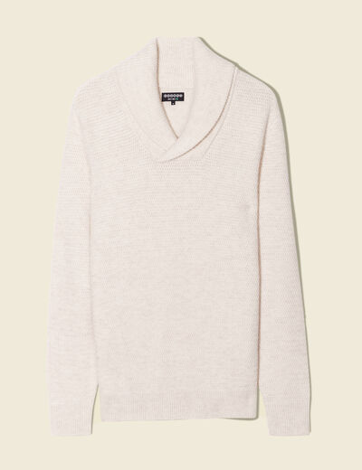 Pull manches longues col ch&acirc;le ecru homme