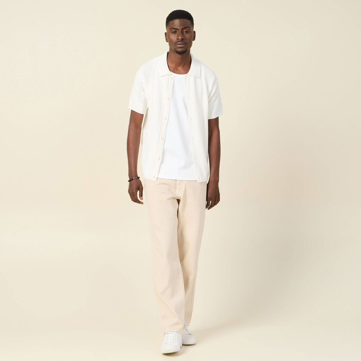 Chemise manches courtes tricot ecru homme