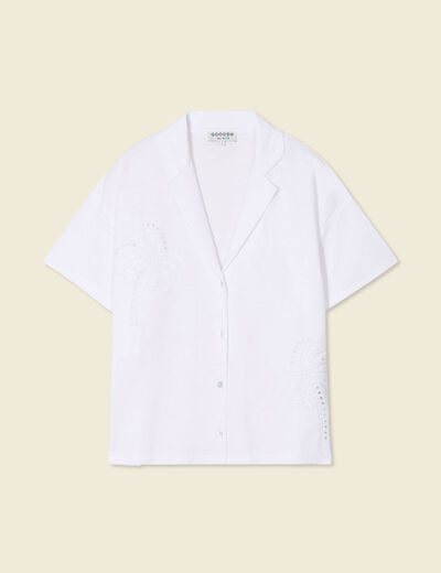 T-shirt manches courtes brodé blanc femme