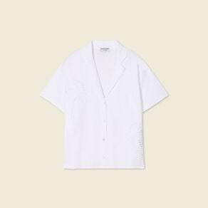 t shirt manches courtes brode blanc femme T-shirt manches courtes brodé blanc femme