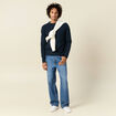 Pull manches longues col rond bleu marine homme