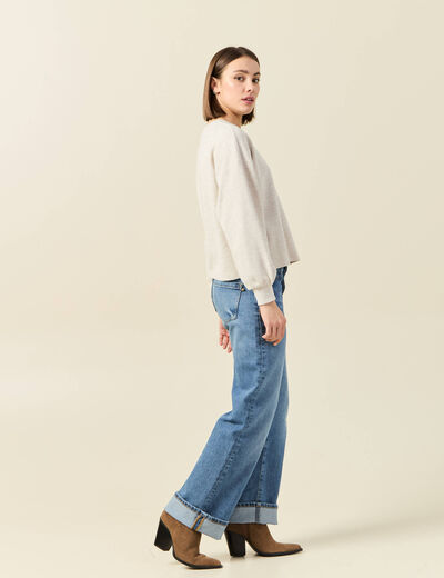 Sweat manches longues oversize creme femme