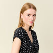 Robe midi évasée plissée satin noir femme