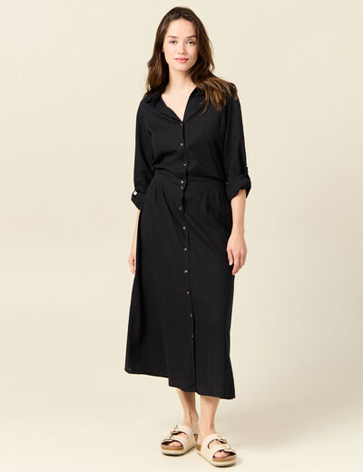 Robe droite manches longues 3/4 noir femme