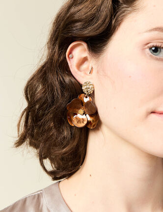 Boucles d'oreilles pendantes marron foncé femme