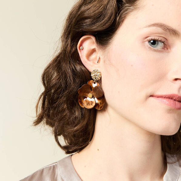 Boucles d'oreilles pendantes marron foncé femme