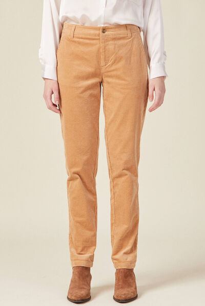 Pantalon chino velours côtelé marron clair femme