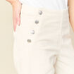 Pantalon large taille haute en velours ivoire femme