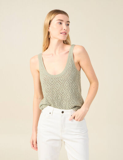 Pull débardeur éco-responsable vert kaki femme