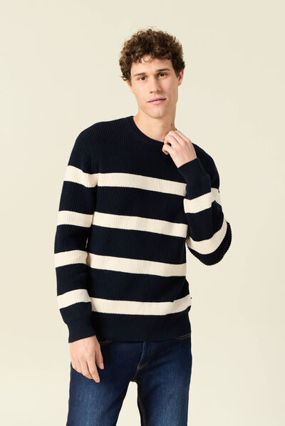 Pull manches longues bleu foncé homme