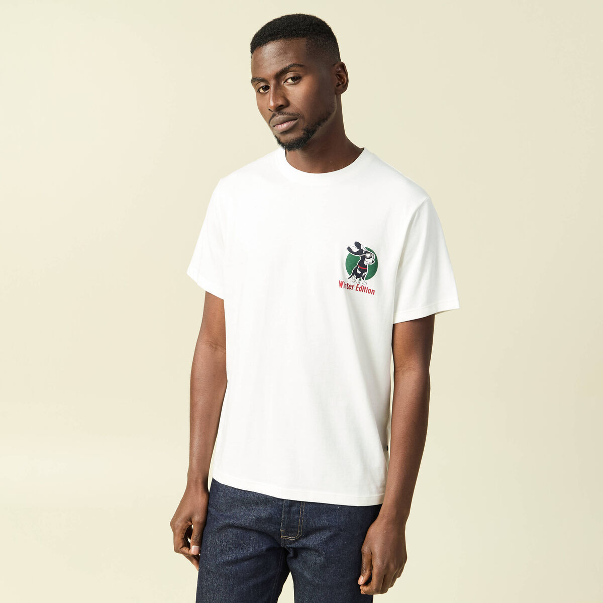T-shirt manches courtes en coton no&euml;l ecru homme