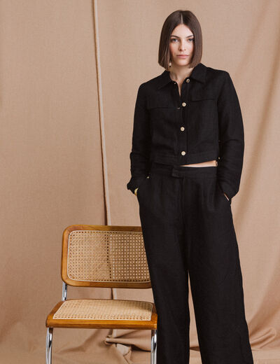 Veste courte boutonnée noir femme