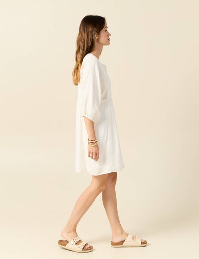Robe évasée manches 3/4 ecru femme