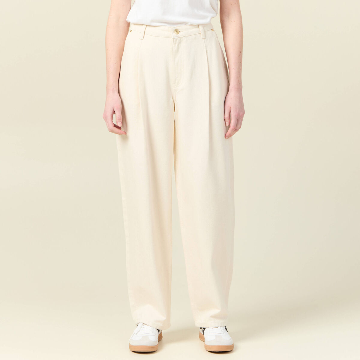 Jeans large taille haute denim blanc femme