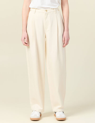 Jeans large taille haute denim blanc femme