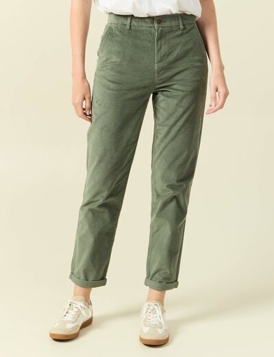 Pantalon large 7/8&egrave;me taille haute vert kaki femme