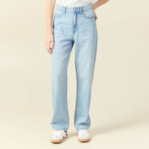 Jeans straight taille haute denim bleach femme