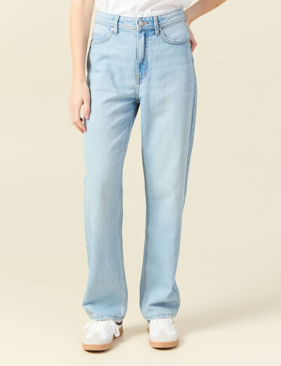 Jeans straight taille haute denim bleach femme