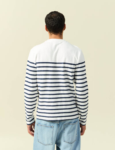 T-shirt ajust&eacute; col rond manches longues ecru homme