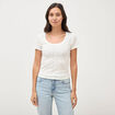 T-shirt ajust&eacute; col rond manches courtes ecru femme
