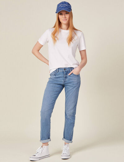 Jeans girlfriend taille haute denim stone femme