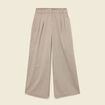 Pantalon large taille haute fluide beige femme