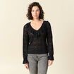 Blouse droite courte manches longues noir femme
