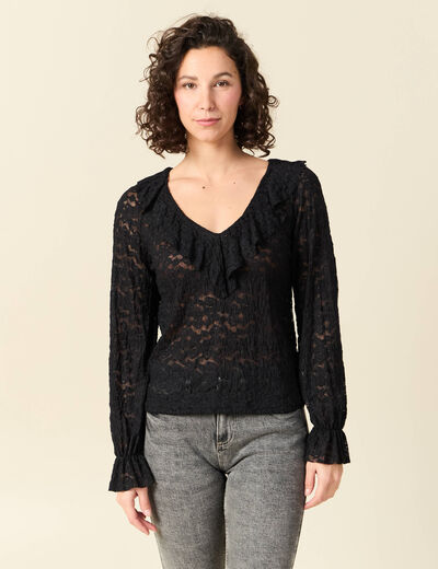Blouse droite courte manches longues noir femme