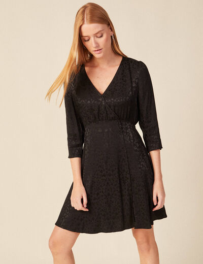 Robe évasée satin noir femme