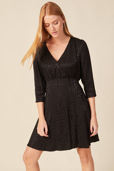 Robe évasée satin noir femme