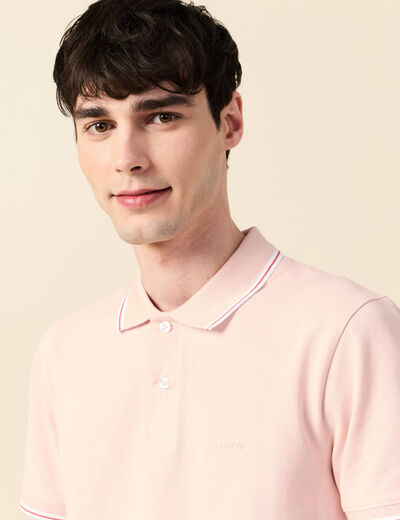 Polo cintr&eacute; en coton manches courtes rose clair homme
