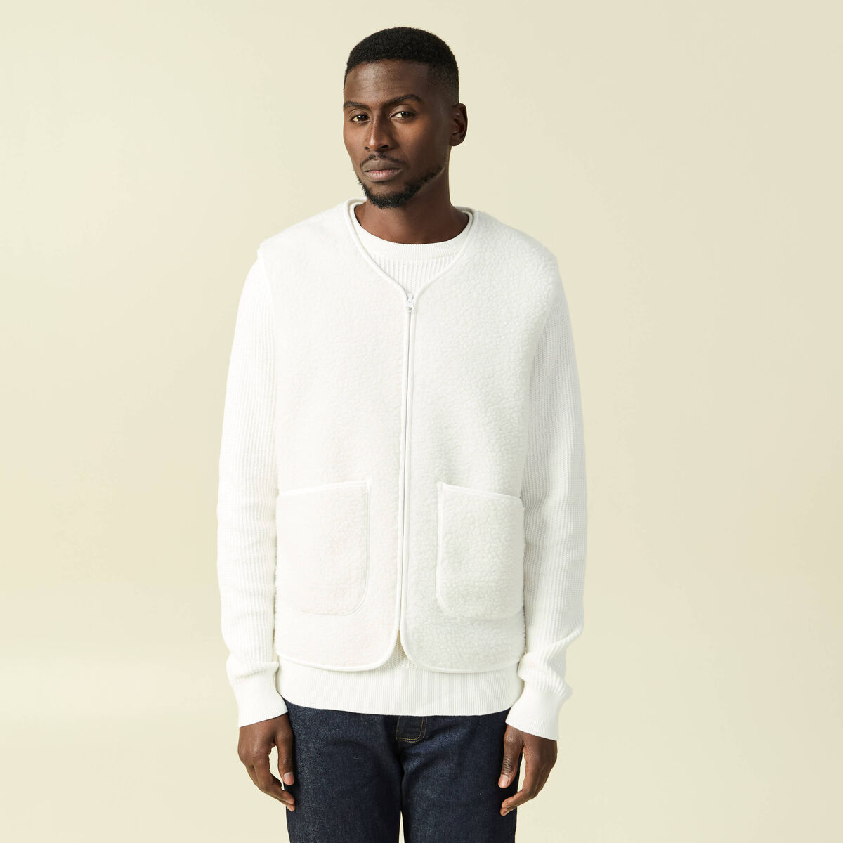 Sweat sans manches effet polaire ecru homme